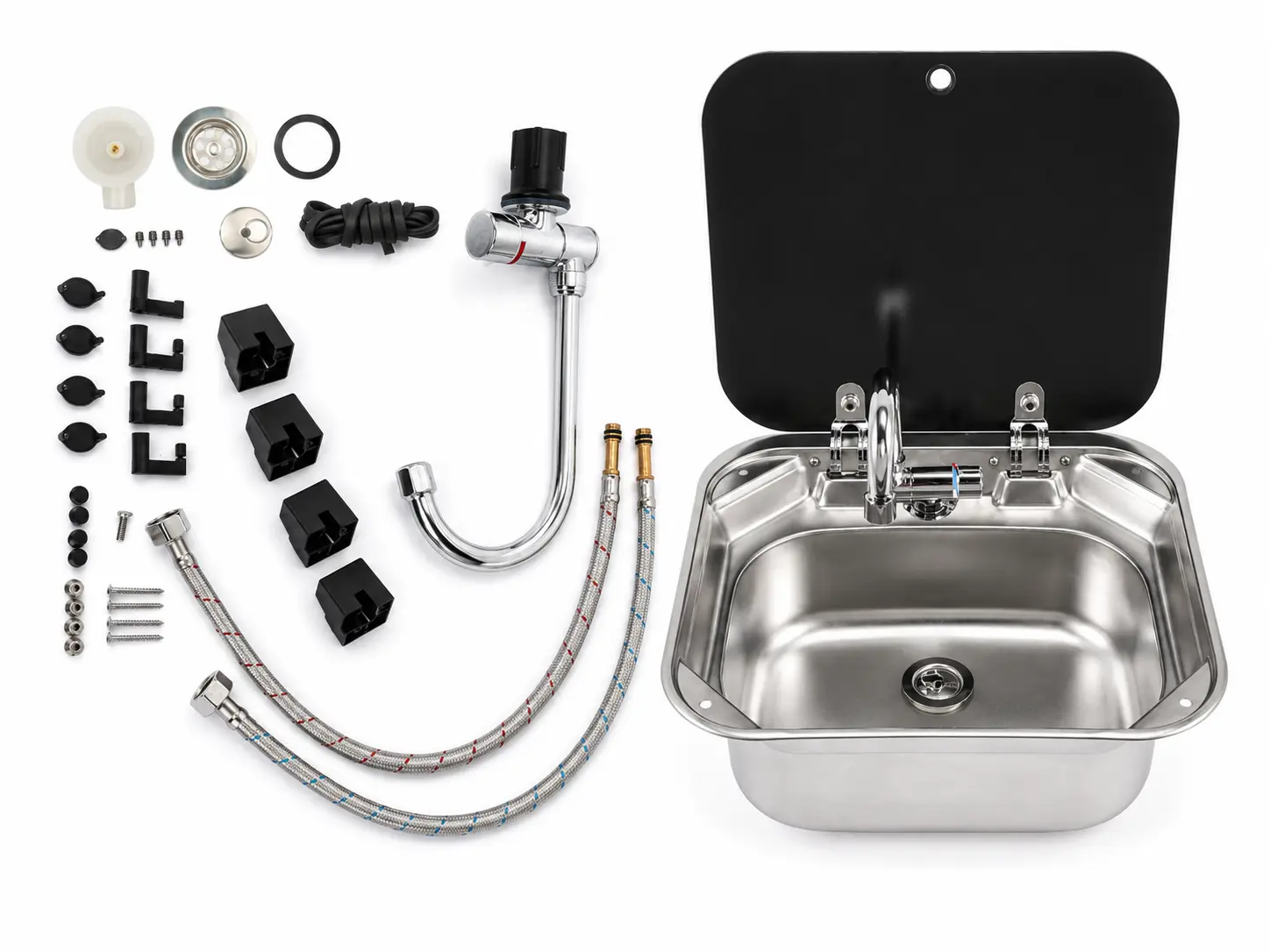 Compact RV sink set with accessories