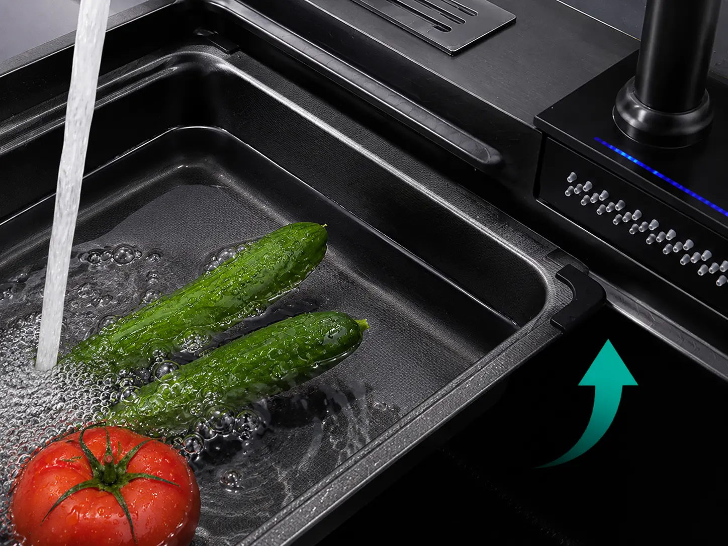 Technical diagram and lifestyle usage of sink colander