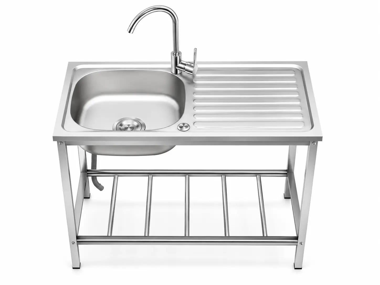 Free standing stainless steel utility sink with stand faucet drain pipe and installation accessories