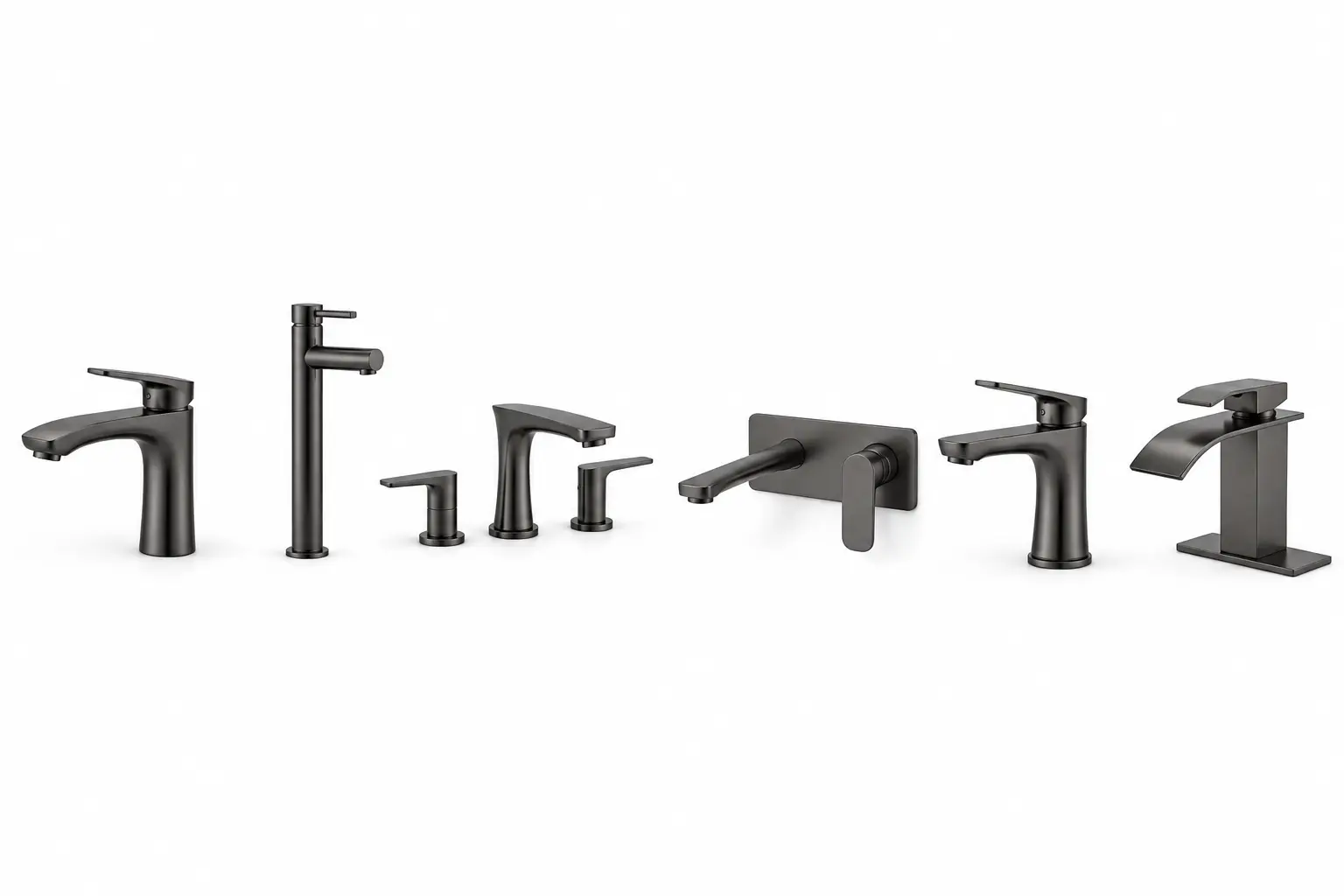 Gunmetal Grey Bathroom Faucet installed on modern vanity
