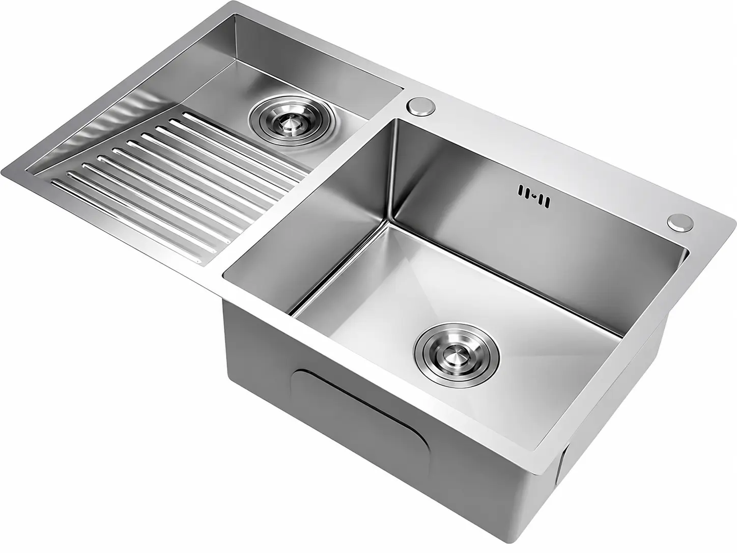 Integrated washboard stainless steel laundry utility sink with ribbed washing area.