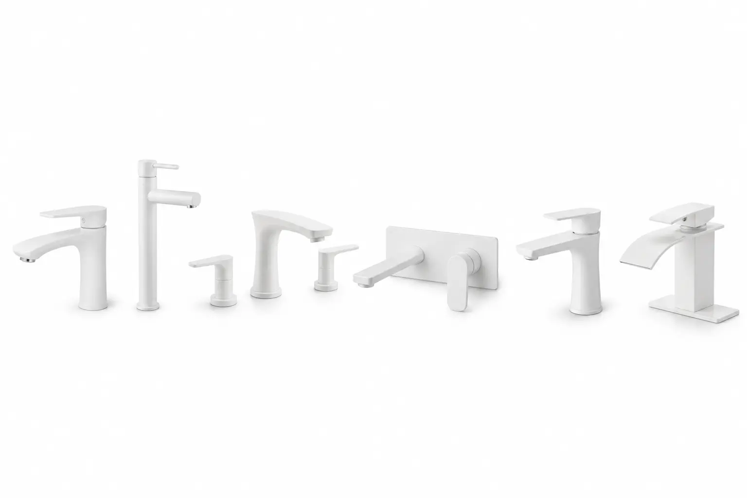 Matte White Bathroom Faucet installed on a modern minimalist vanity