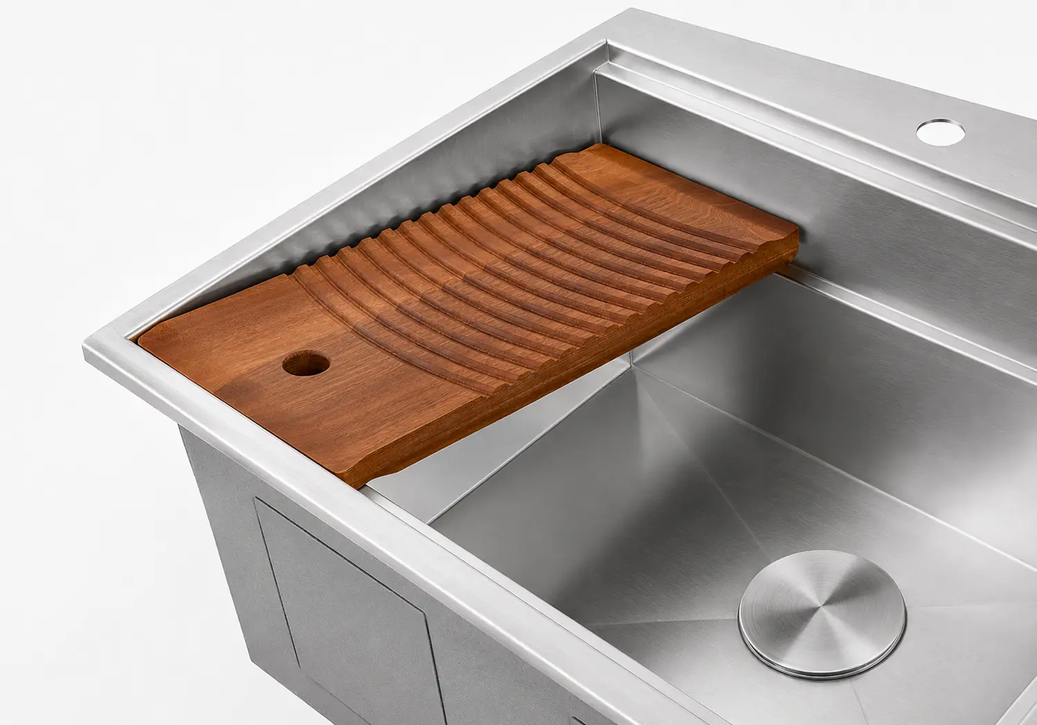 Detail of removable or integrated washboard on laundry sink