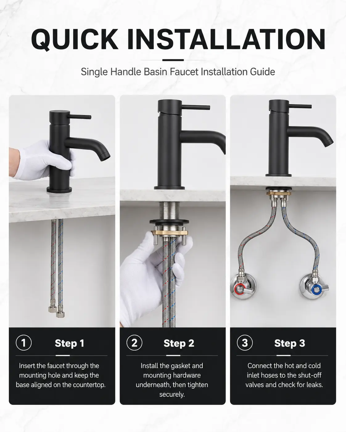 Technical installation diagram for single handle basin faucet