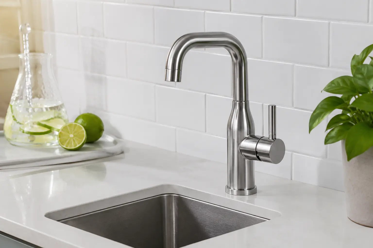 Single-hole installation of a bar faucet