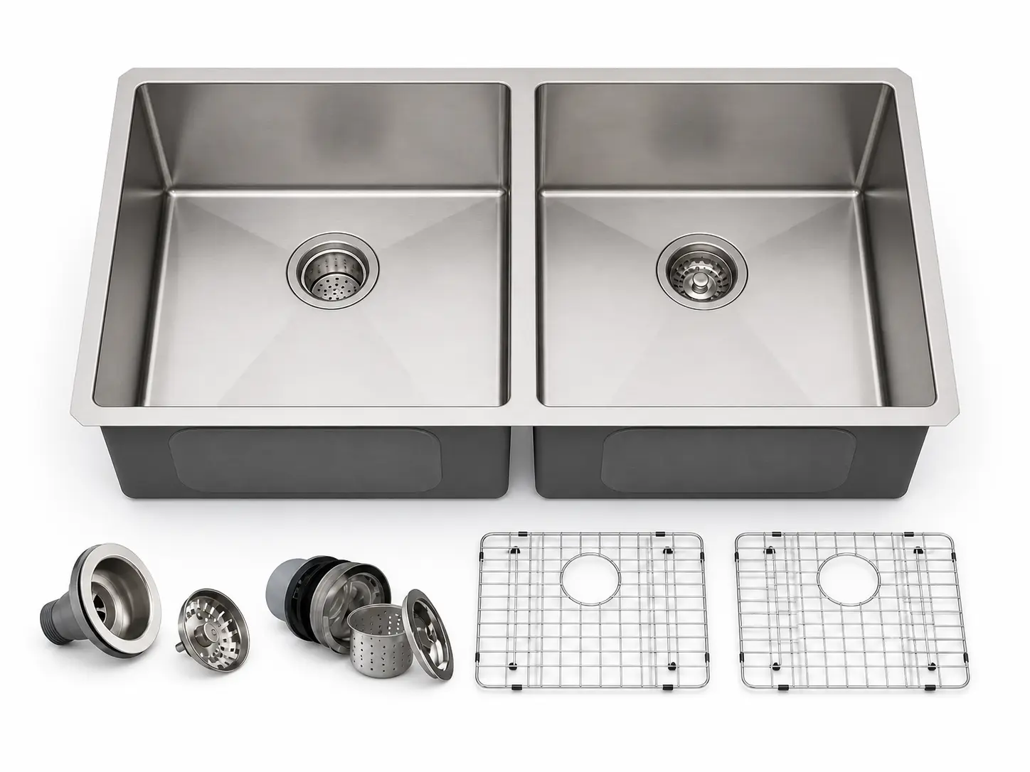 Stainless steel workstation kitchen sink with accessory set