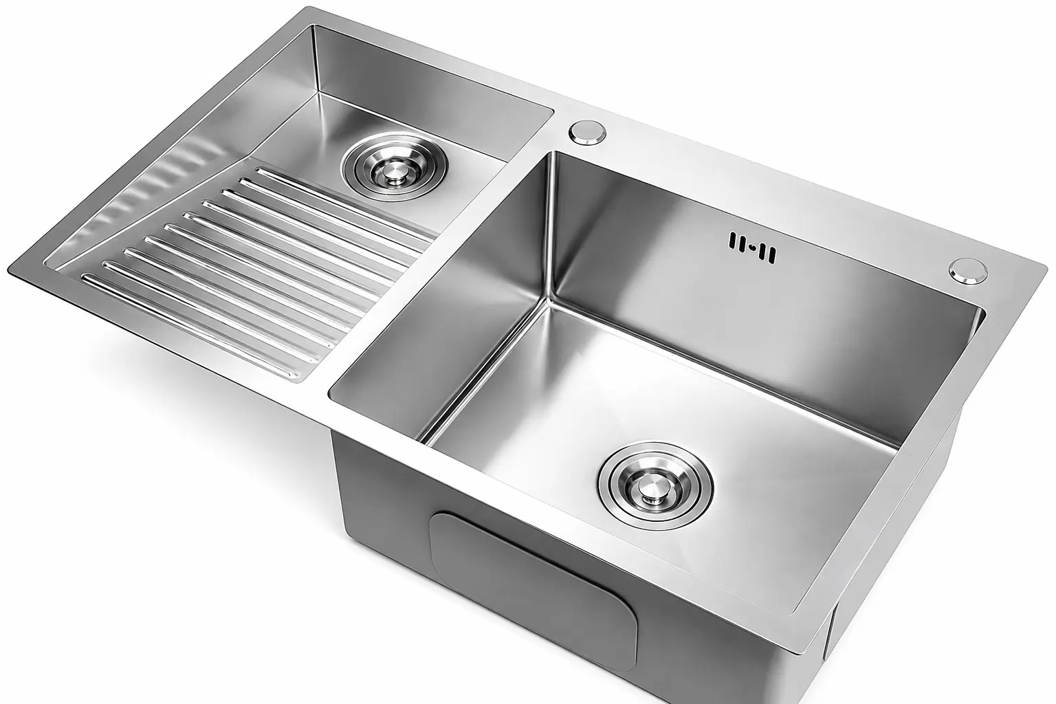Stainless steel laundry utility sink with deep bowl, washboard, drainboard, and laundry room washing function.