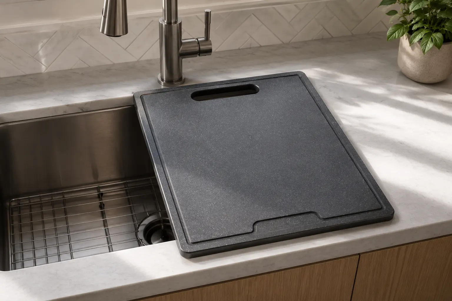 Wood and plastic sink cutting boards for OEM accessory sets