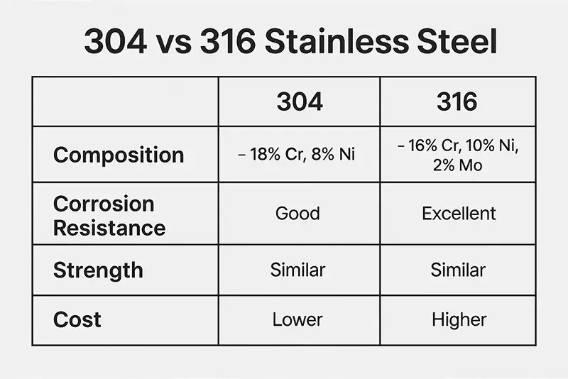 304 vs 316 stainless steel