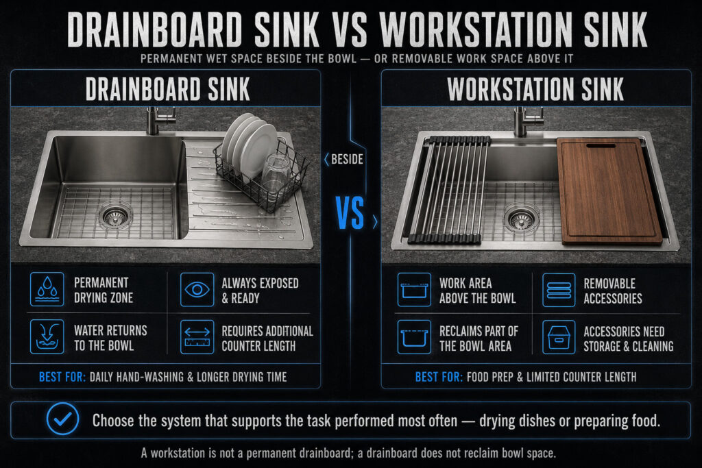 drainboard sink vs workstation sink