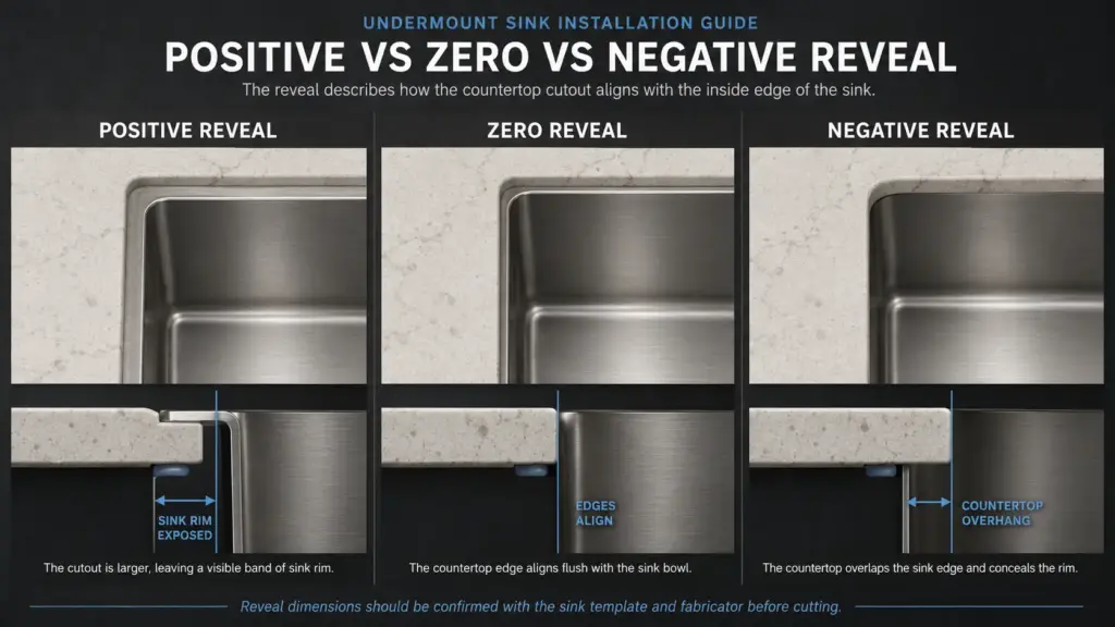 positive vs zero vs negative undermount sink reveal